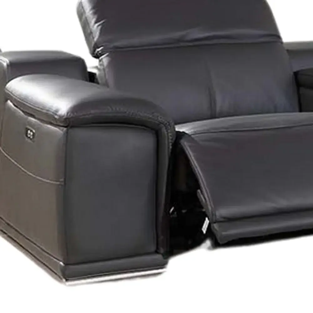 Gray Italian Leather Power Reclining U Shaped Eight Piece Corner Sectional With Console - Image 5