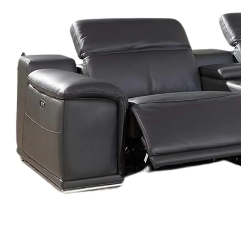 Gray Italian Leather Power Reclining U Shaped Eight Piece Corner Sectional With Console - Image 6