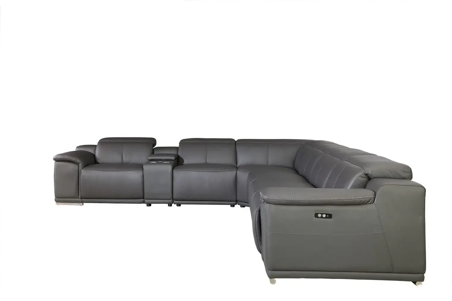 Gray Italian Leather Power Reclining U Shaped Seven Piece Corner Sectional With Console - Image 3