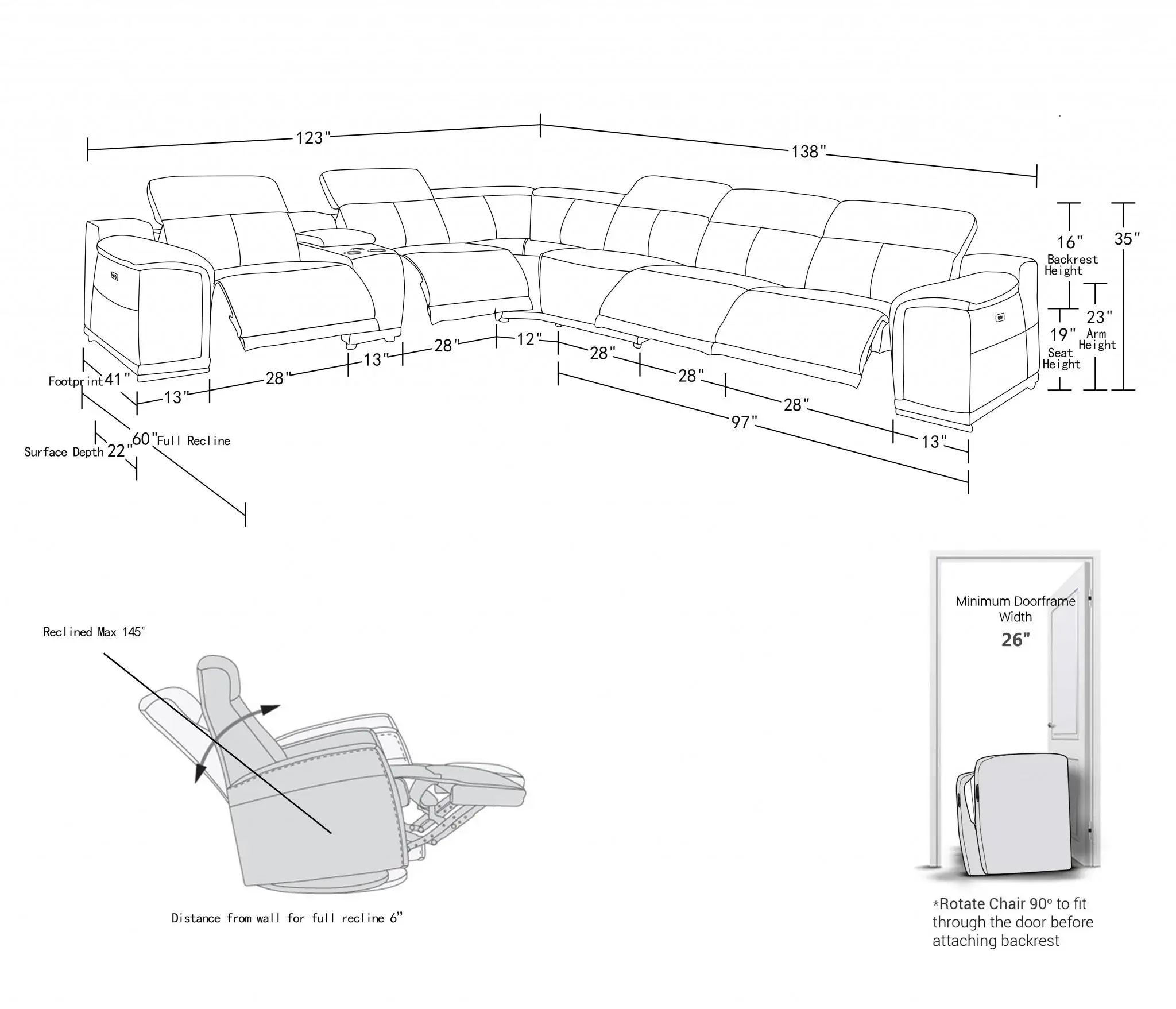 Gray Italian Leather Power Reclining U Shaped Seven Piece Corner Sectional With Console - Image 8