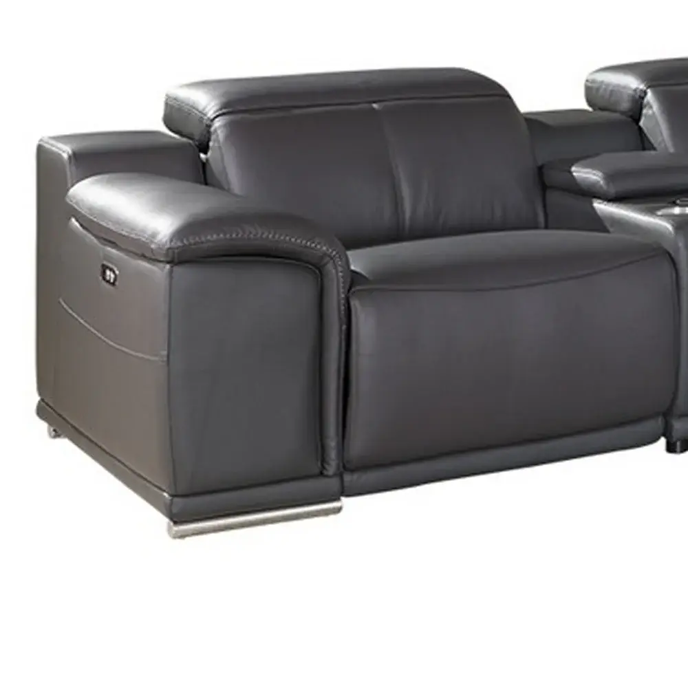Gray Italian Leather Power Reclining U Shaped Seven Piece Corner Sectional With Console - Image 6
