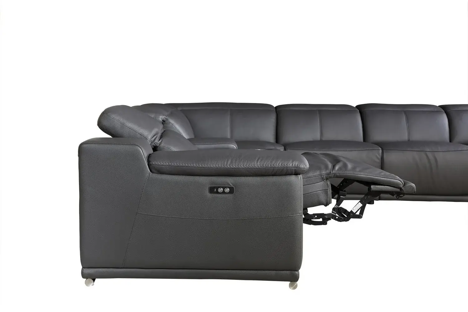 Gray Italian Leather Power Reclining U Shaped Six Piece Corner Sectional With Console - Image 2