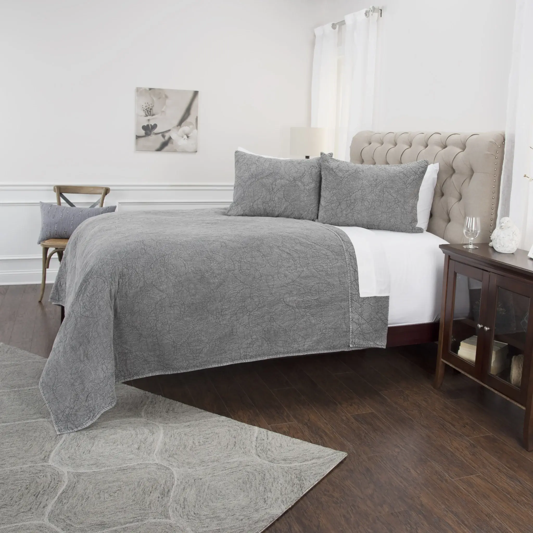 Gray King 100% Cotton 300 Thread Count Machine Washable Down Alternative Comforter - Image 3