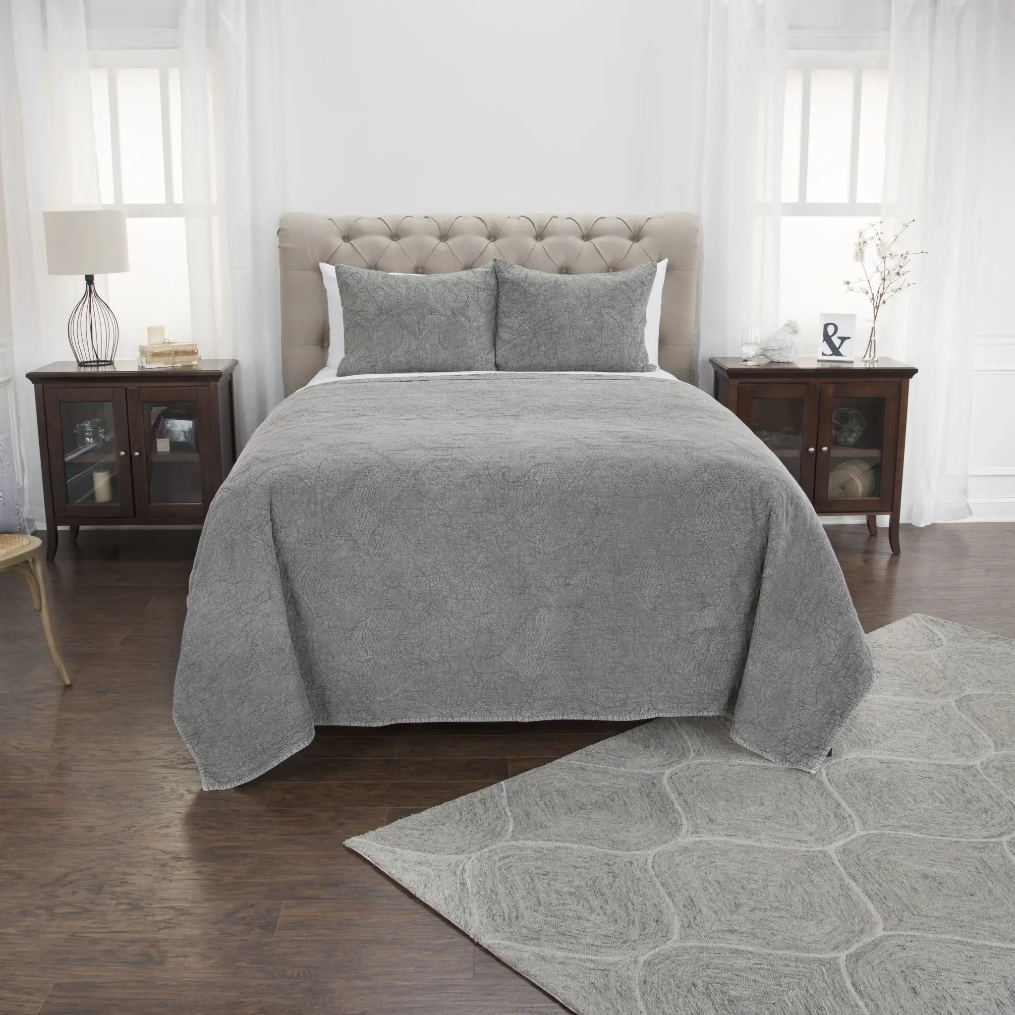 Gray King 100% Cotton 300 Thread Count Machine Washable Down Alternative Comforter - Image 4