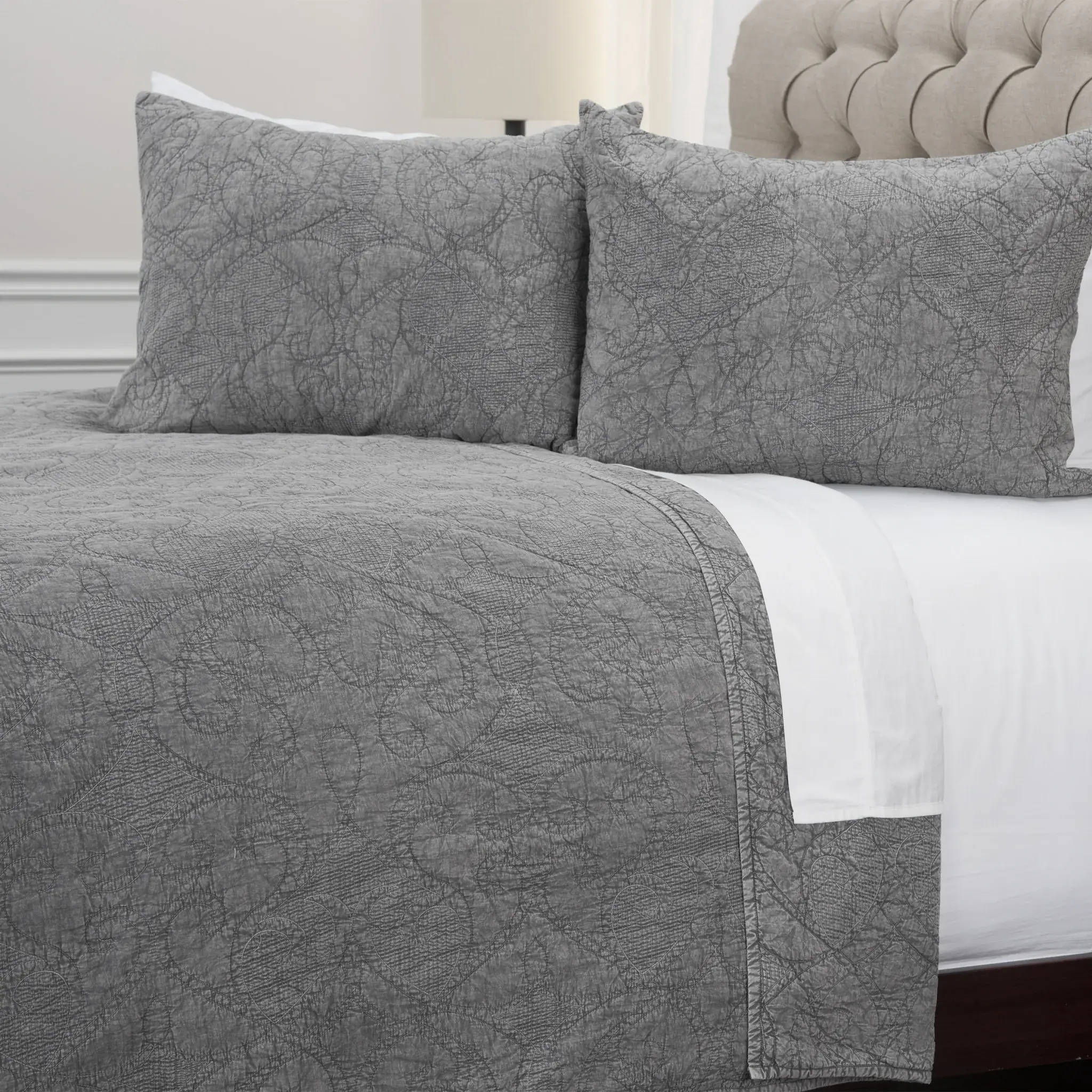 Gray King 100% Cotton 300 Thread Count Machine Washable Down Alternative Comforter - Image 6
