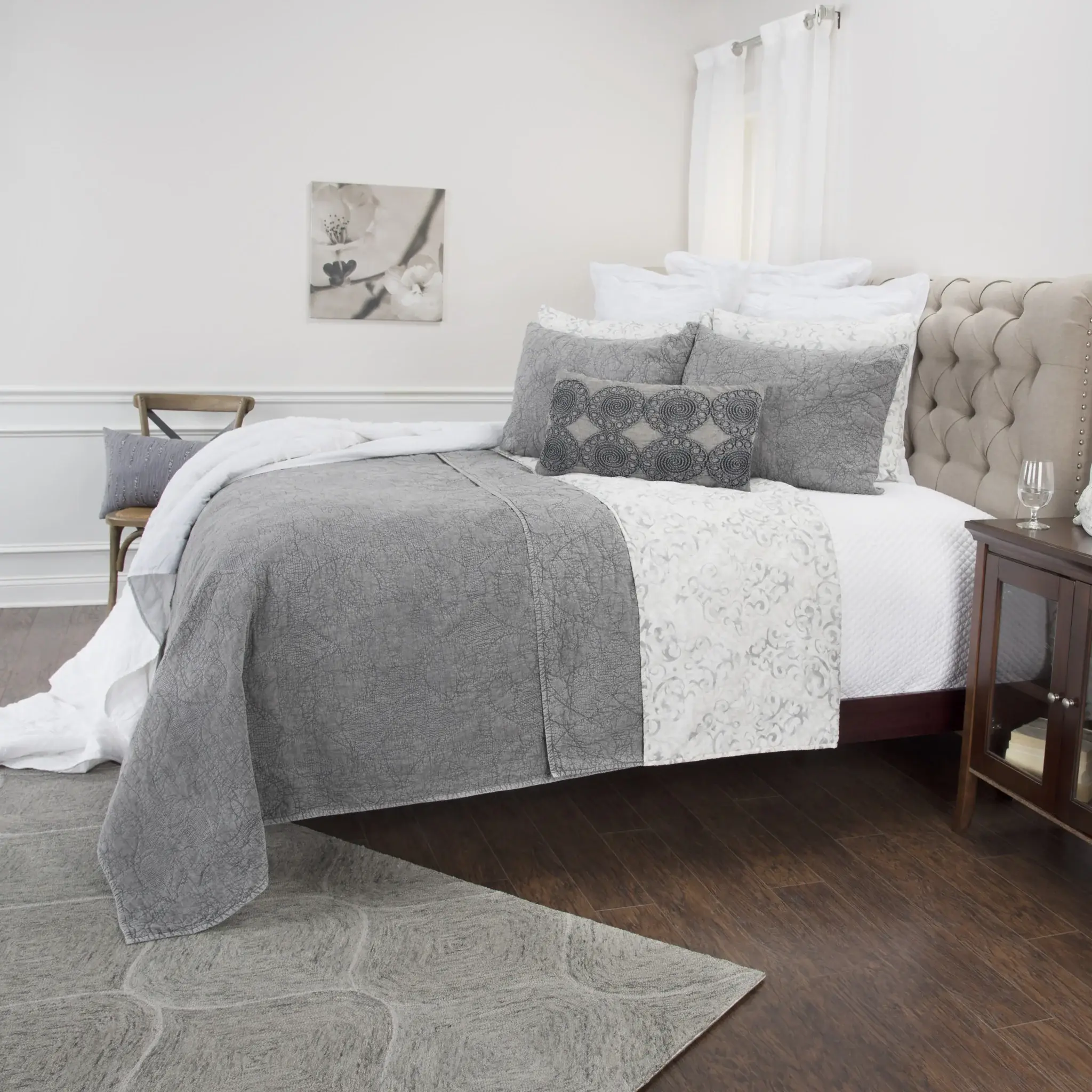 Gray King 100% Cotton 300 Thread Count Machine Washable Down Alternative Comforter - Image 7