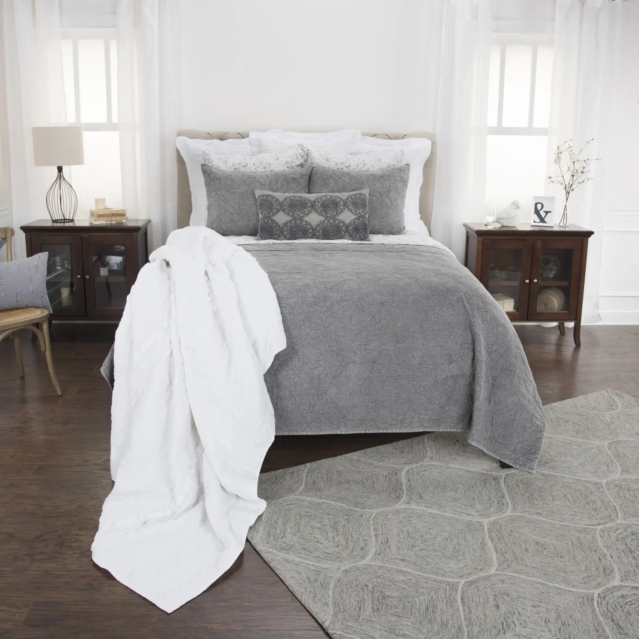 Gray King 100% Cotton 300 Thread Count Machine Washable Down Alternative Comforter - Image 8