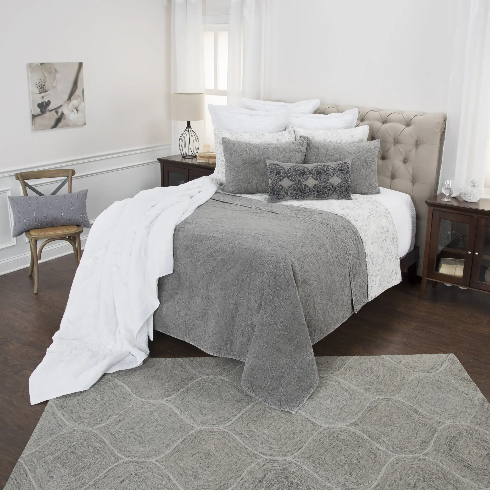 Gray King 100% Cotton 300 Thread Count Machine Washable Down Alternative Comforter - Image 9