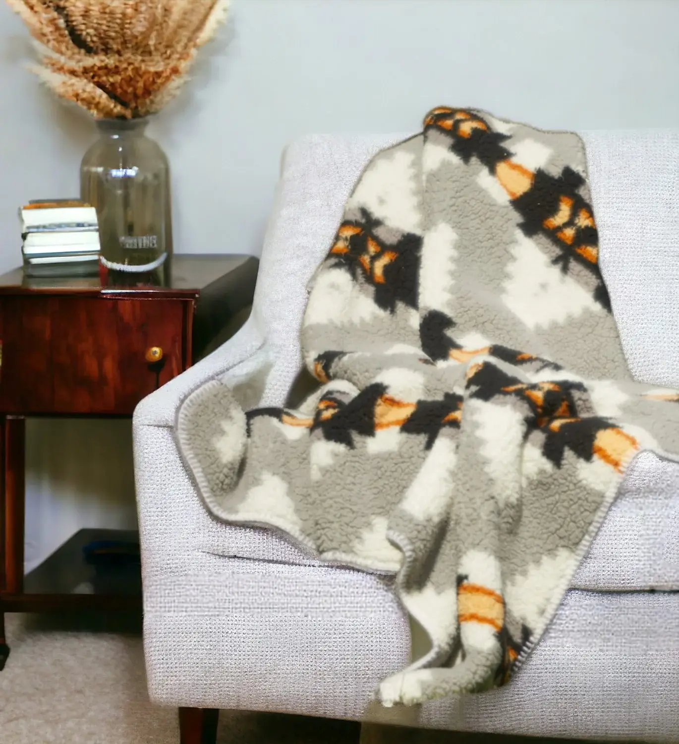 Gray Knitted Sherpa Geometric Reversable Throw - Image 2
