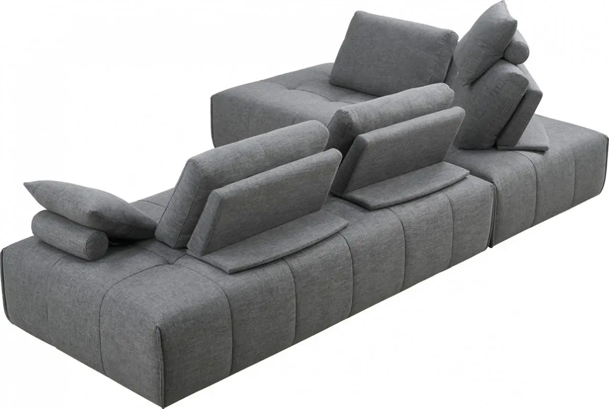 Gray Polyester Modular L Shaped Two Piece Sofa and Chaise Sectional And Toss Pillows - Image 2