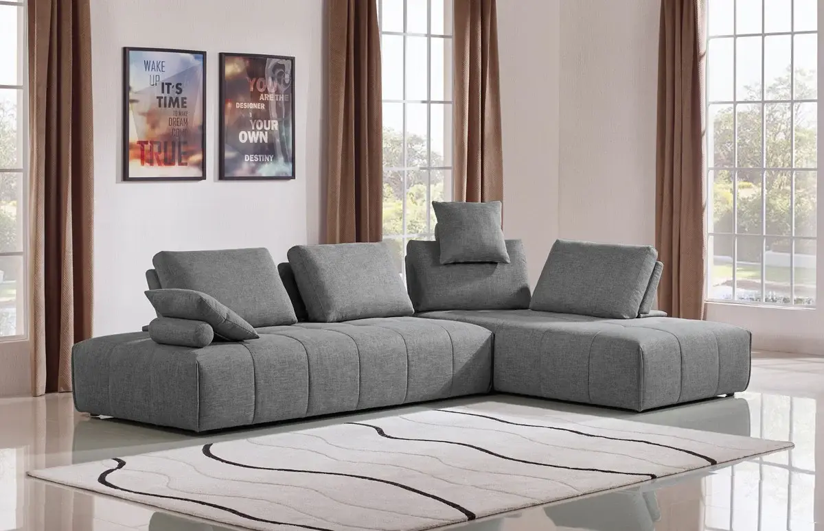 Gray Polyester Modular L Shaped Two Piece Sofa and Chaise Sectional And Toss Pillows - Image 5