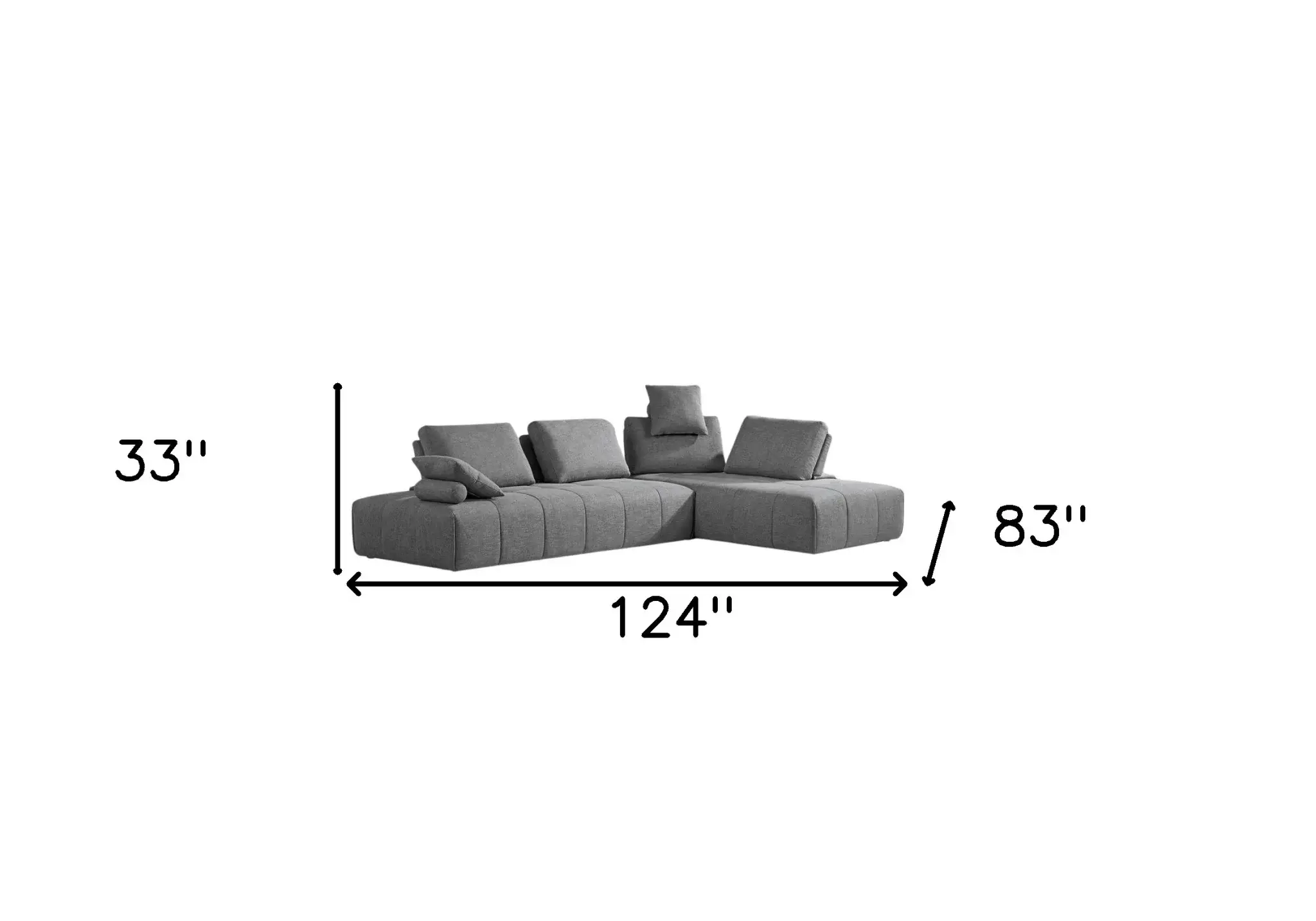 Gray Polyester Modular L Shaped Two Piece Sofa and Chaise Sectional And Toss Pillows - Image 6