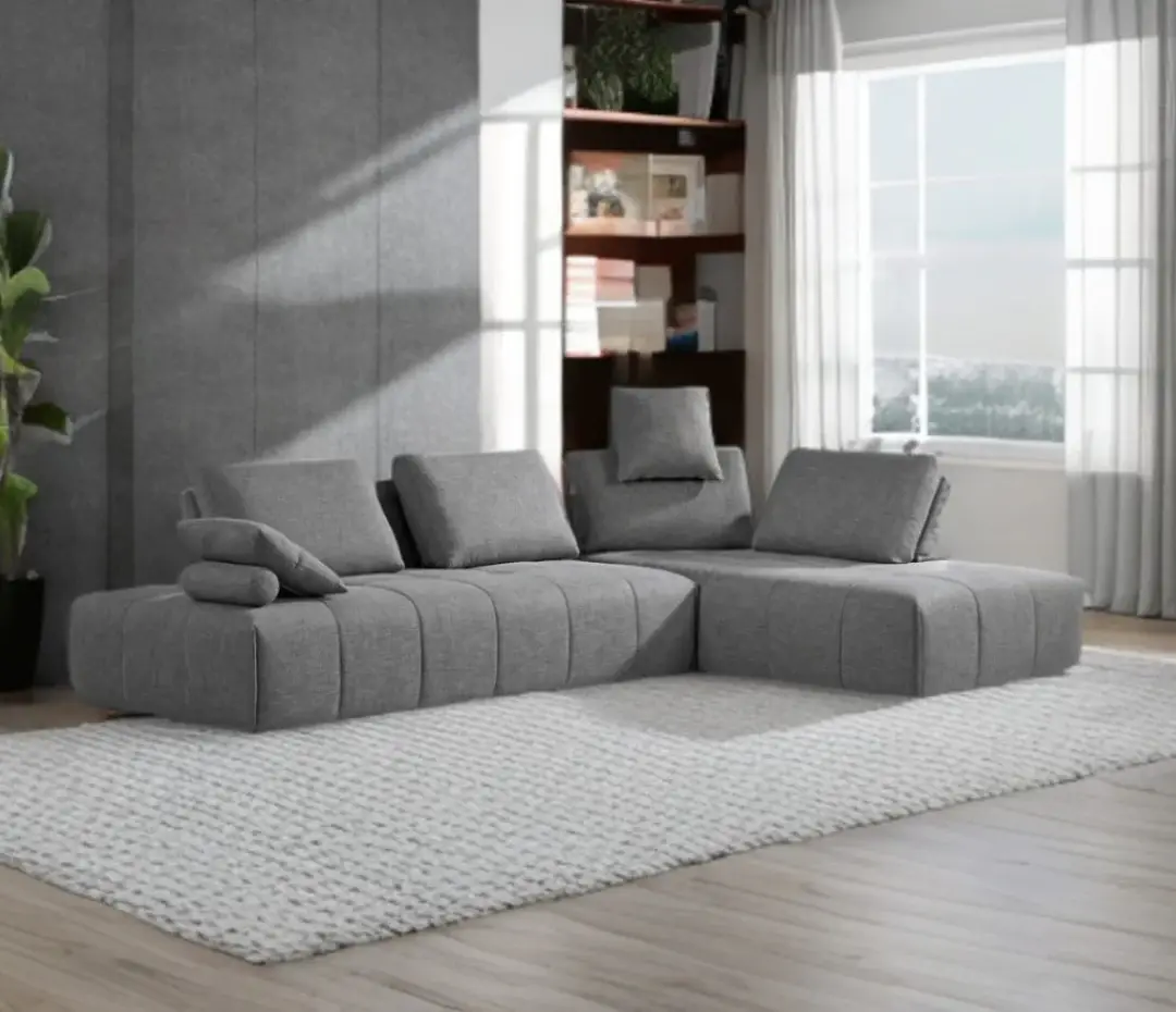 Gray Polyester Modular L Shaped Two Piece Sofa and Chaise Sectional And Toss Pillows - Image 8