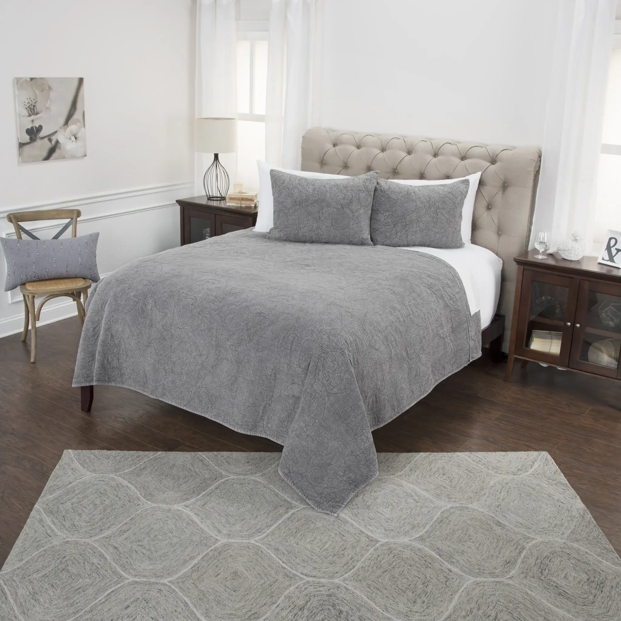 Gray Queen 100% Cotton 300 Thread Count Machine Washable Down Alternative Comforter - Image 4