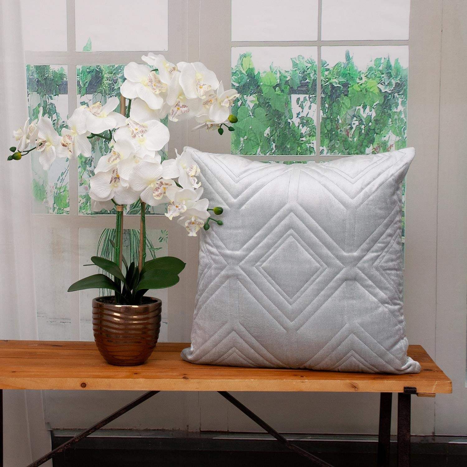 Gray Quilted Diamonds Velvet Solid Color Throw Pillow - Image 7