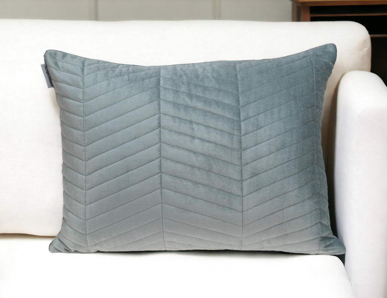 Gray Quilted Velvet Zig Zag Decorative Lumbar Pillow - Image 2
