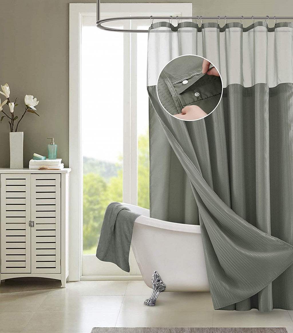 Gray Sheer and Grid Shower Curtain and Liner Set - Image 8