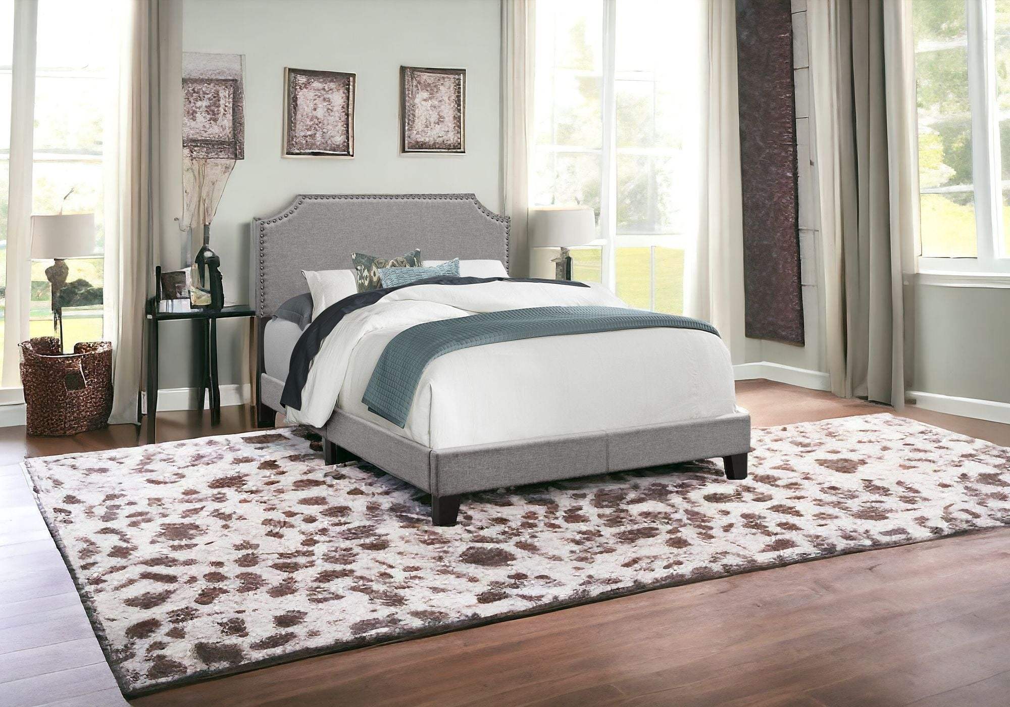 Gray Solid and Manufactured Wood Full Upholstered Faux Leather Bed Frame - Image 2