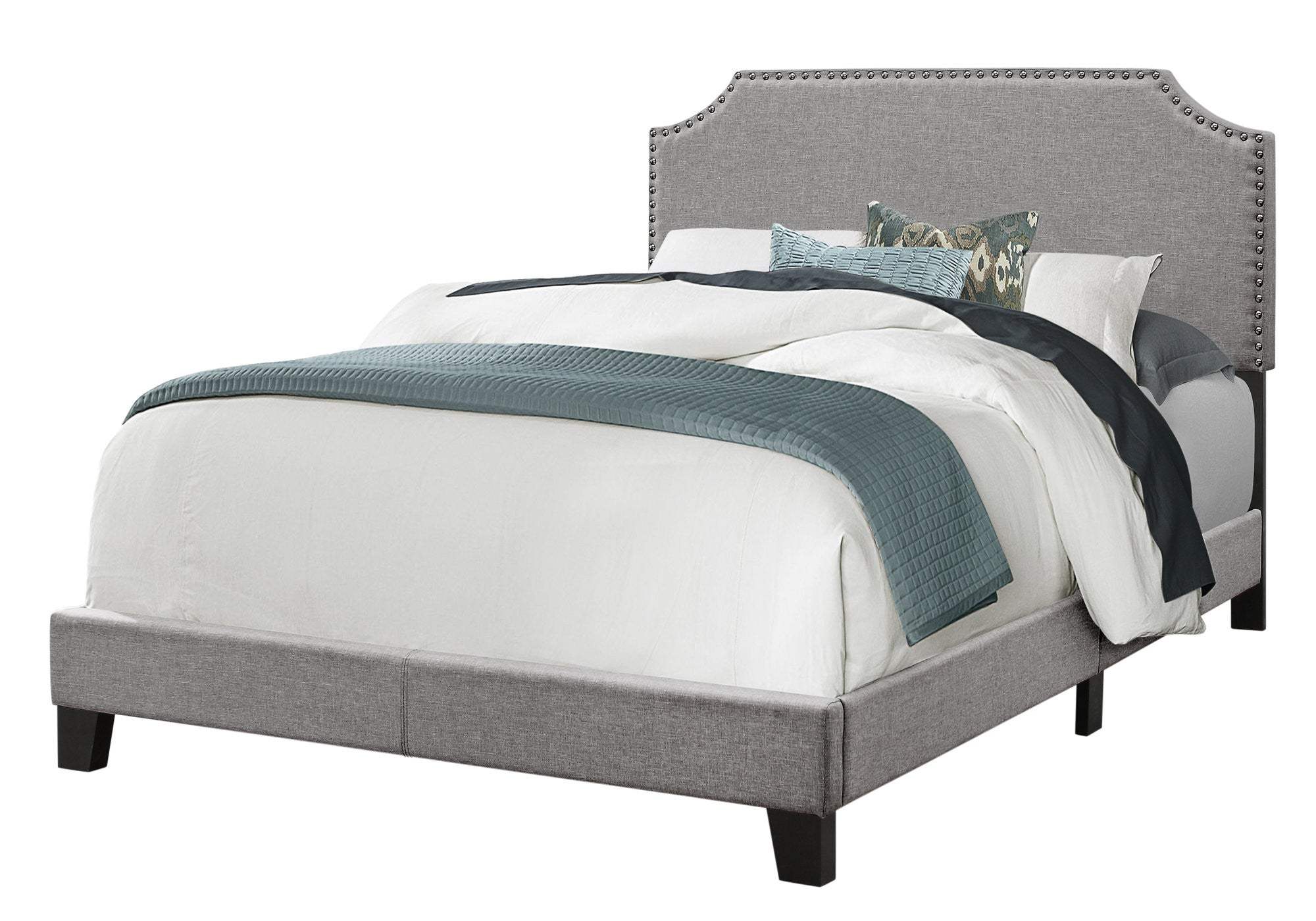Gray Solid and Manufactured Wood Full Upholstered Faux Leather Bed Frame - Image 3