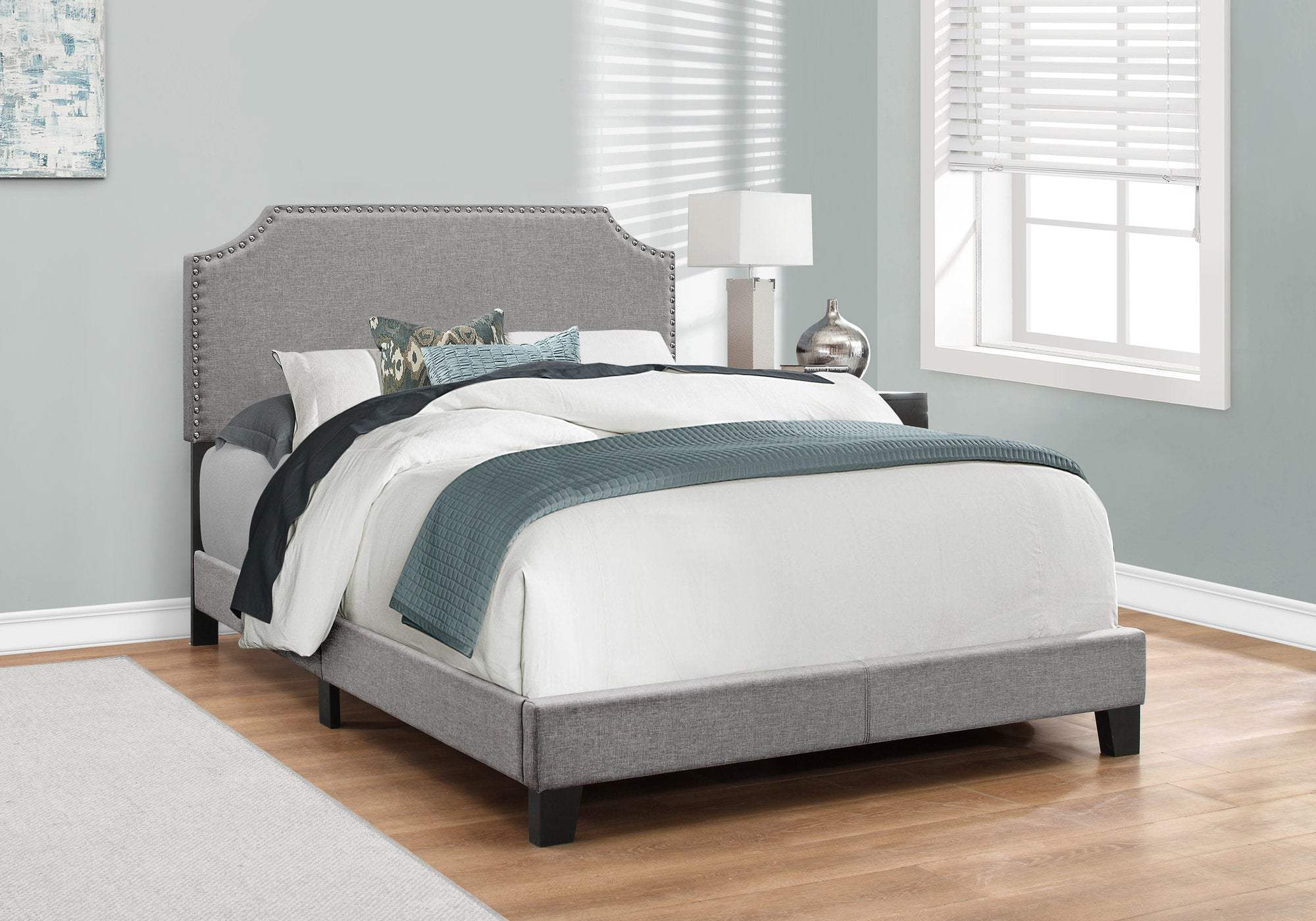 Gray Solid and Manufactured Wood Full Upholstered Faux Leather Bed Frame - Image 5