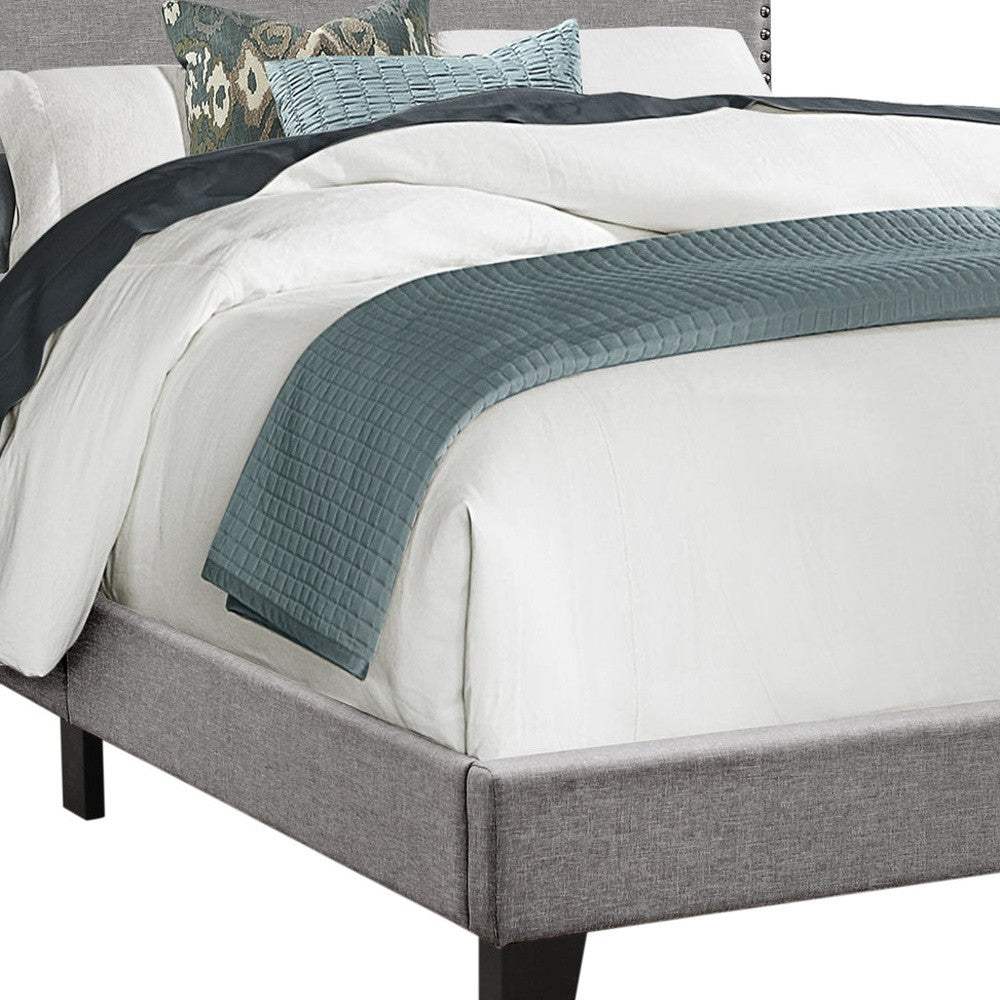 Gray Solid and Manufactured Wood Full Upholstered Faux Leather Bed Frame - Image 6