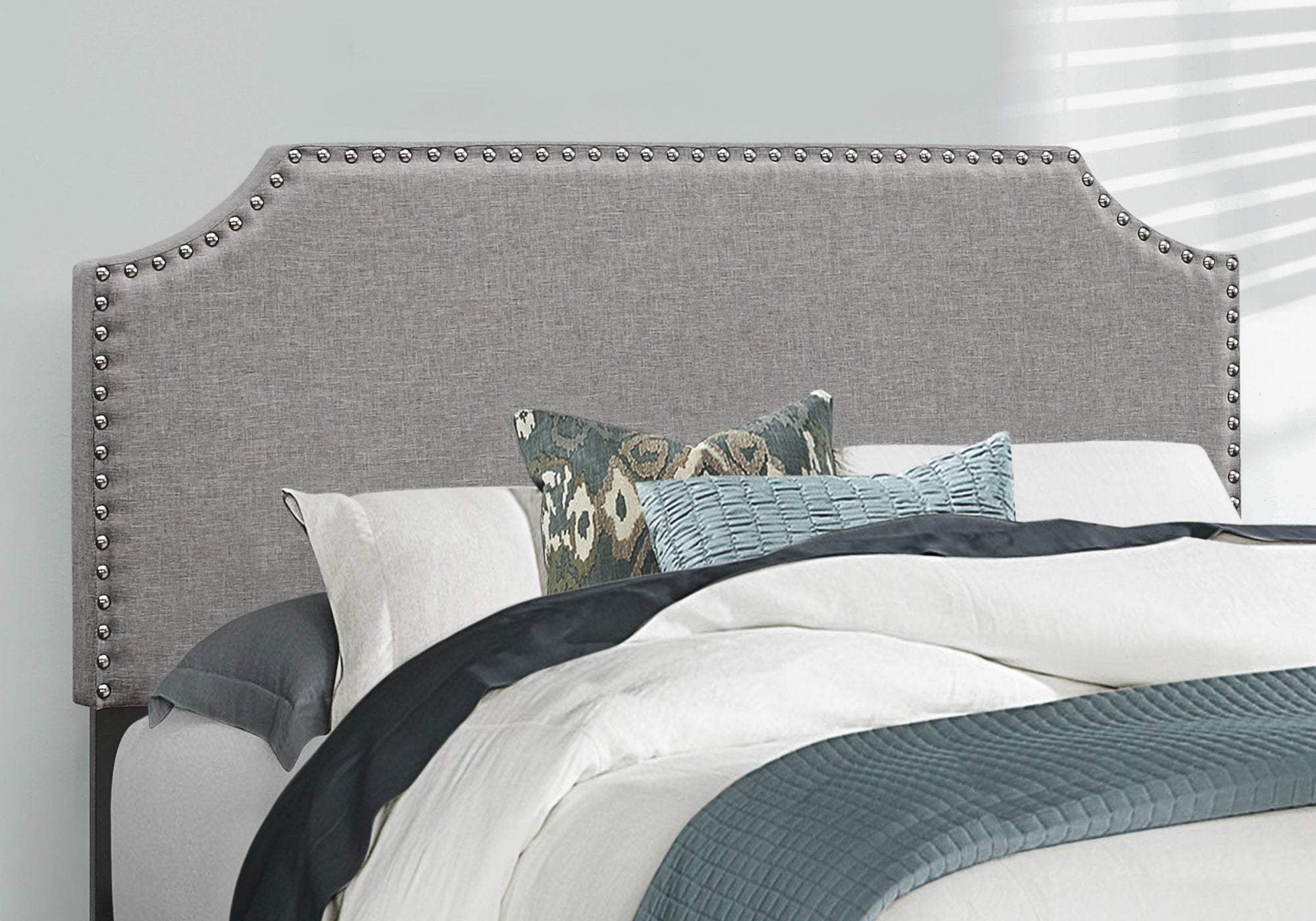 Gray Solid and Manufactured Wood Full Upholstered Faux Leather Bed Frame - Image 7