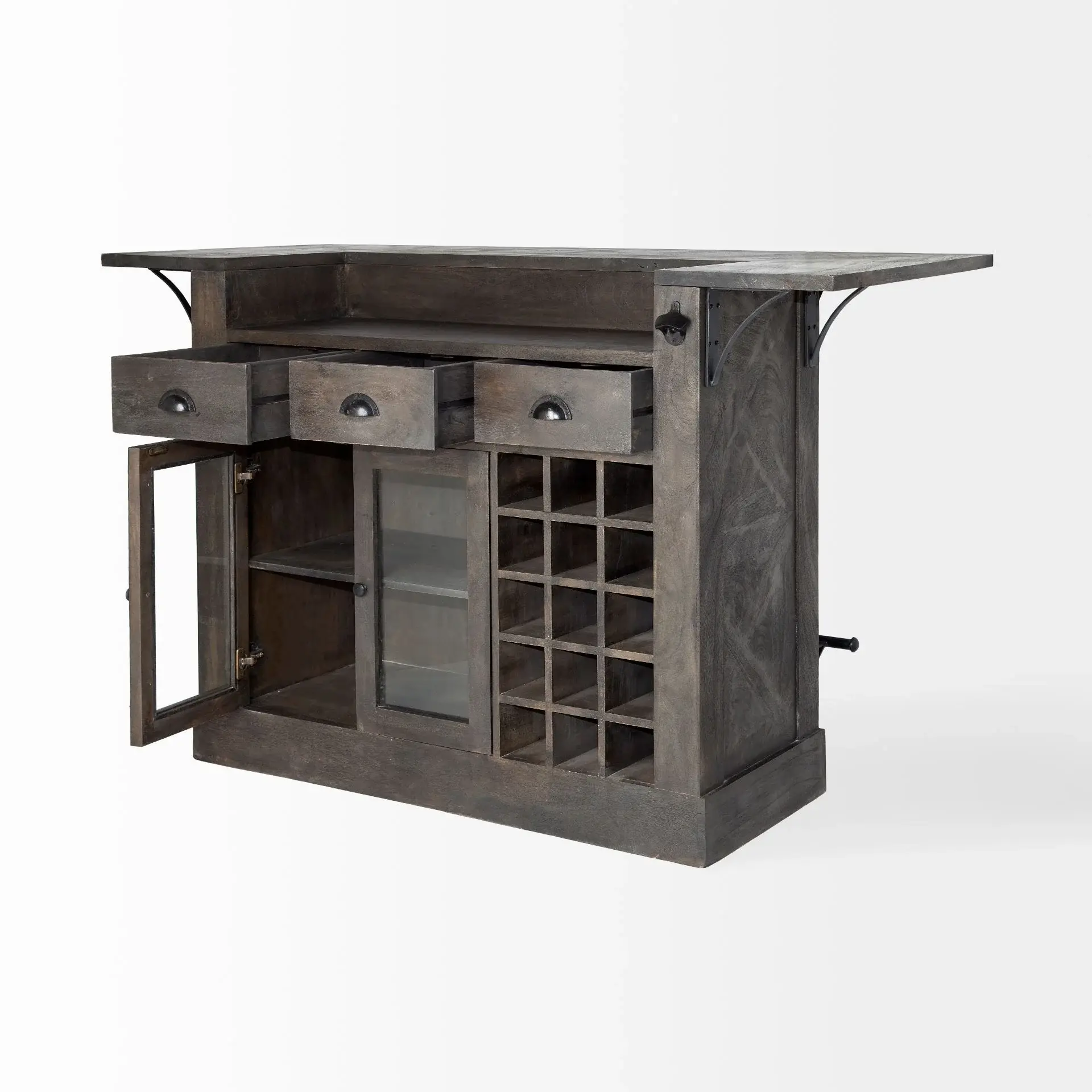 Gray Solid Wood Kitchen Island With Wine Bottle Storage - Image 6
