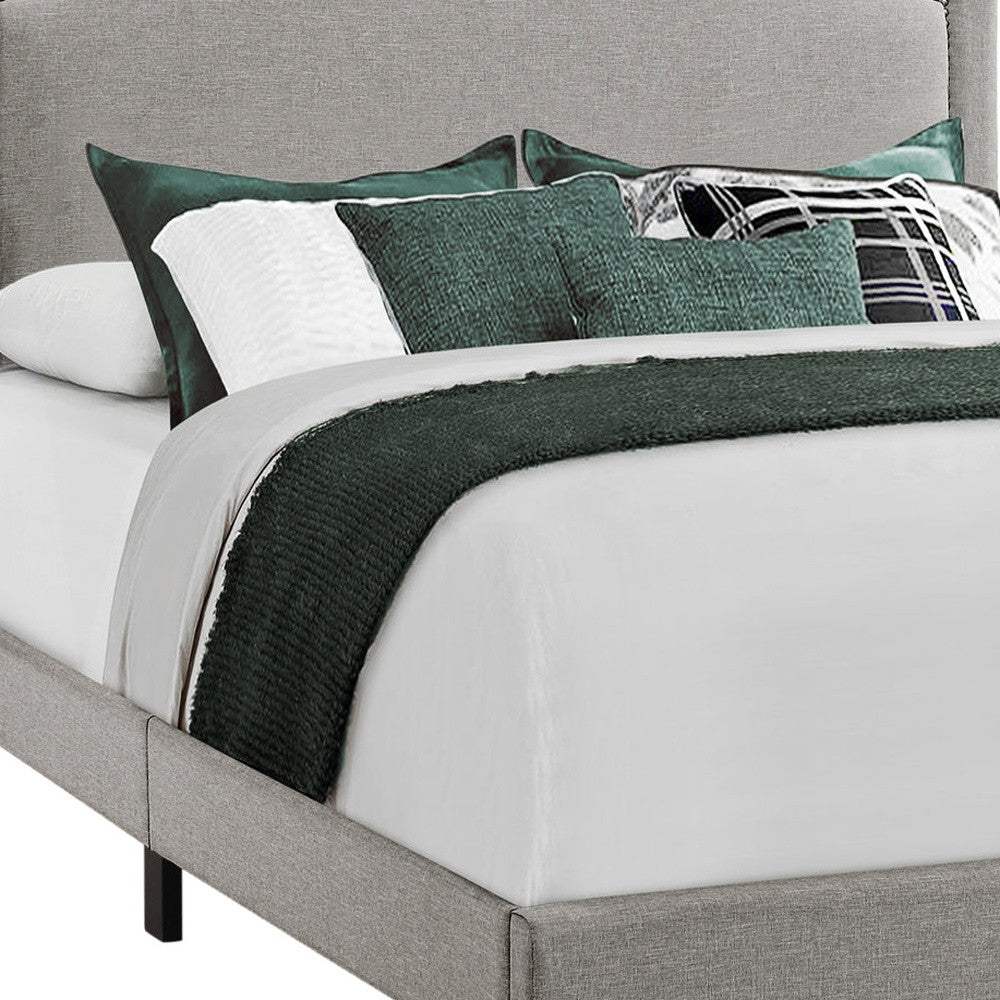 Gray Solid Wood Queen Upholstered Linen Bed Frame with Nailhead Trim - Image 2