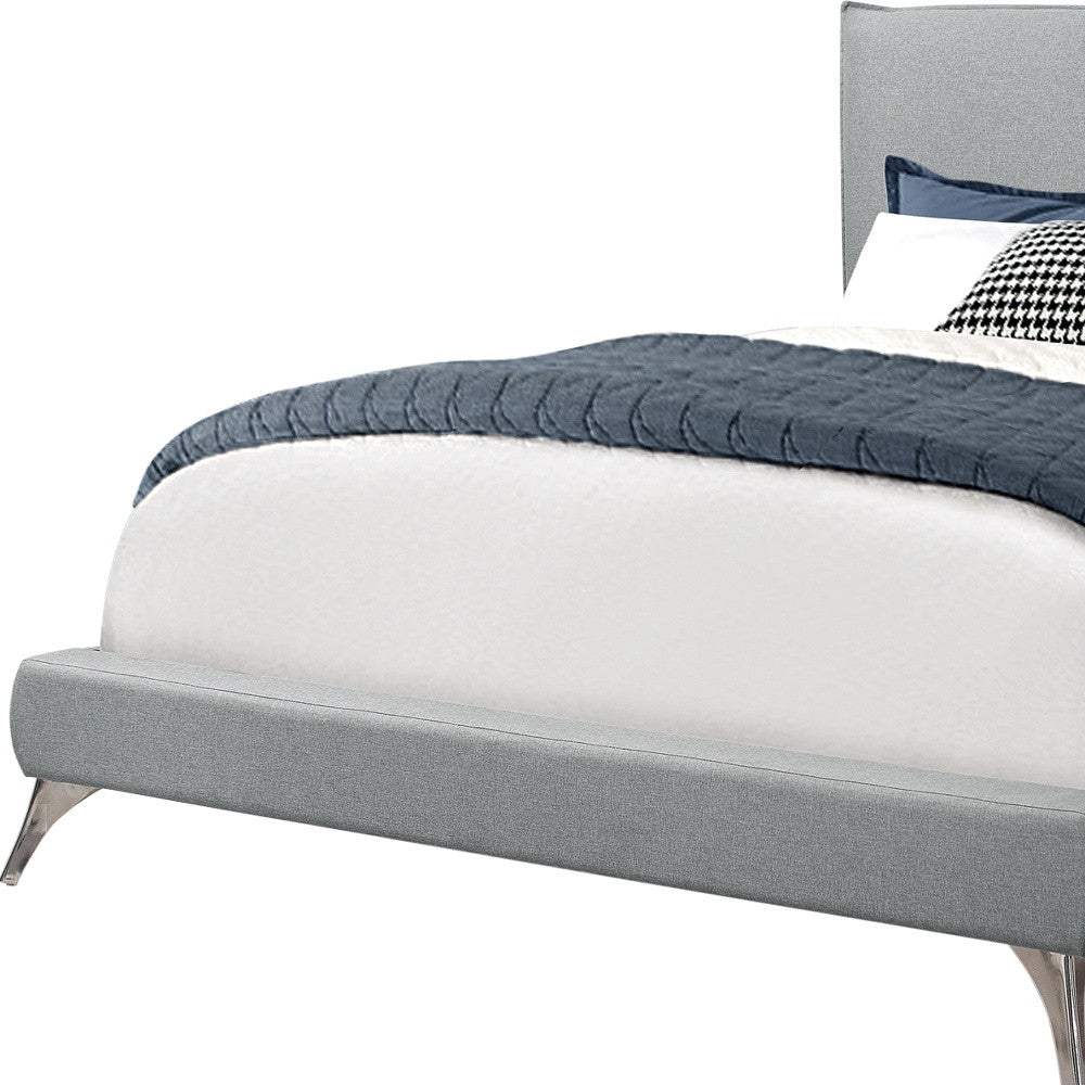 Gray Solid Wood Queen Upholstered Linen Bed Frame with Nailhead Trim - Image 2