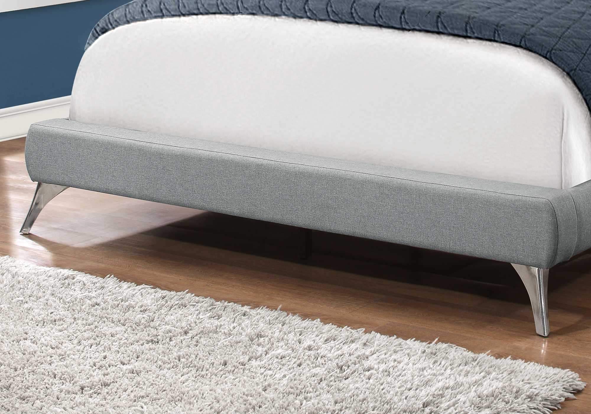 Gray Solid Wood Queen Upholstered Linen Bed Frame with Nailhead Trim - Image 4
