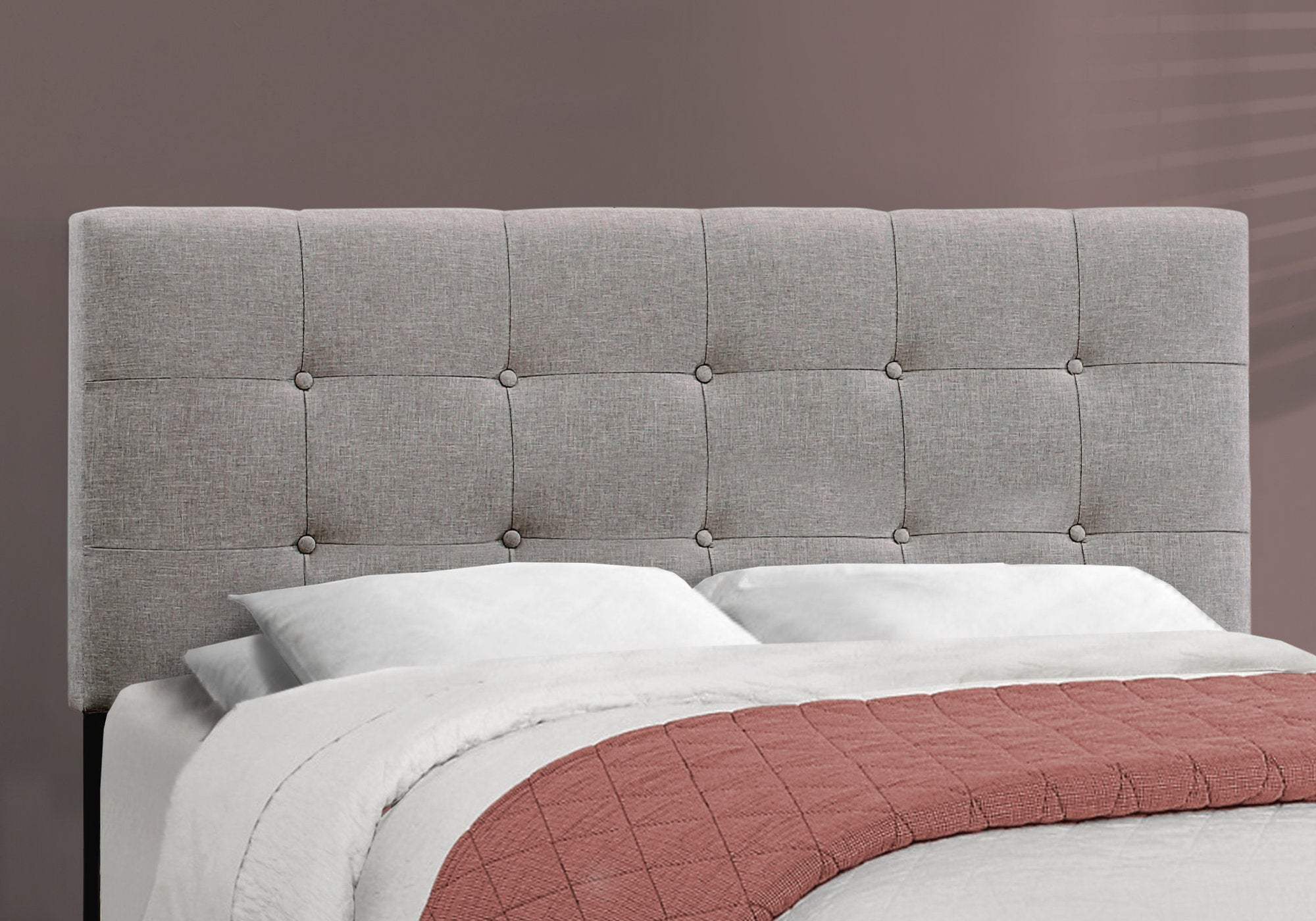 Gray Solid Wood Tufted Upholstered Linen Bed Frame - Image 2