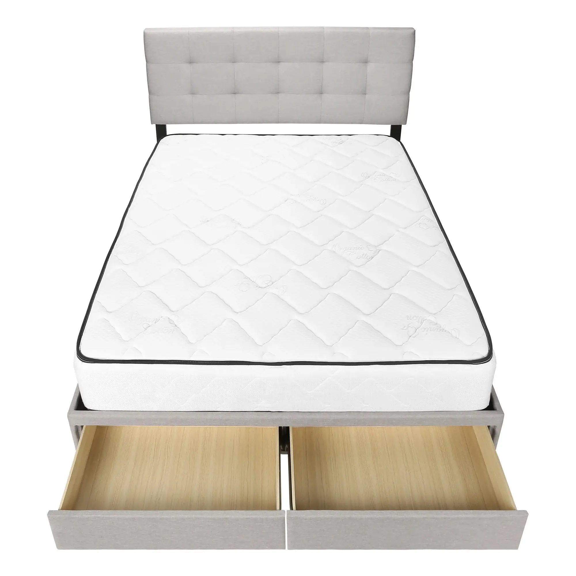 Gray Tufted Linen Upholstered Queen Bed Frame With Drawers - Image 4