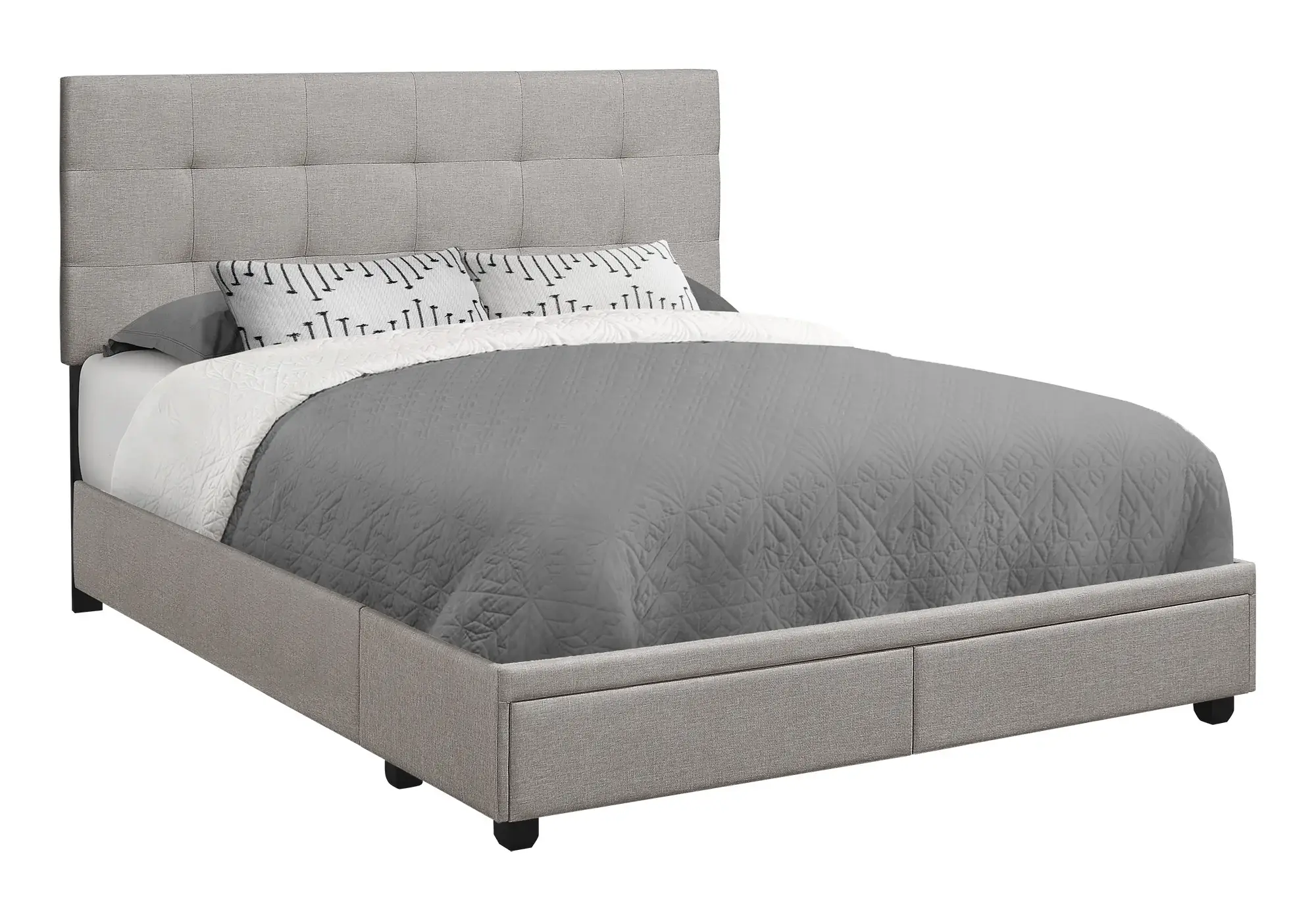 Gray Tufted Linen Upholstered Queen Bed Frame With Drawers - Image 5