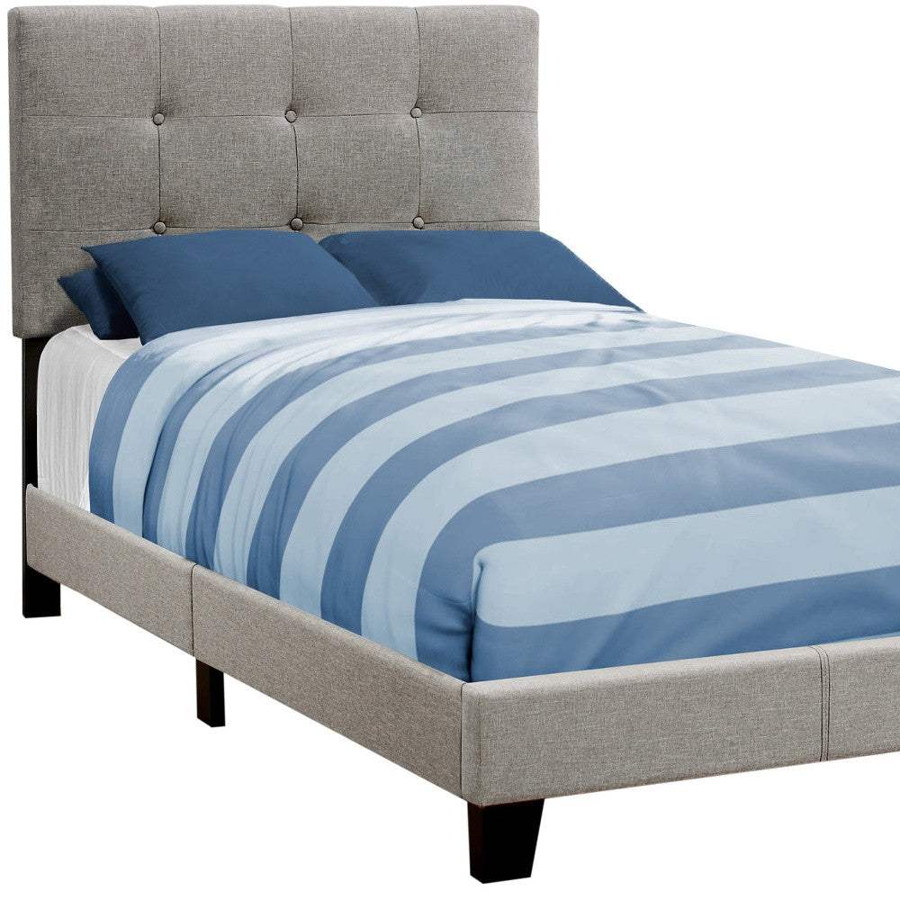 Gray Twin Tufted Upholstered Linen Bed Frame with Nailhead Trim - Image 2