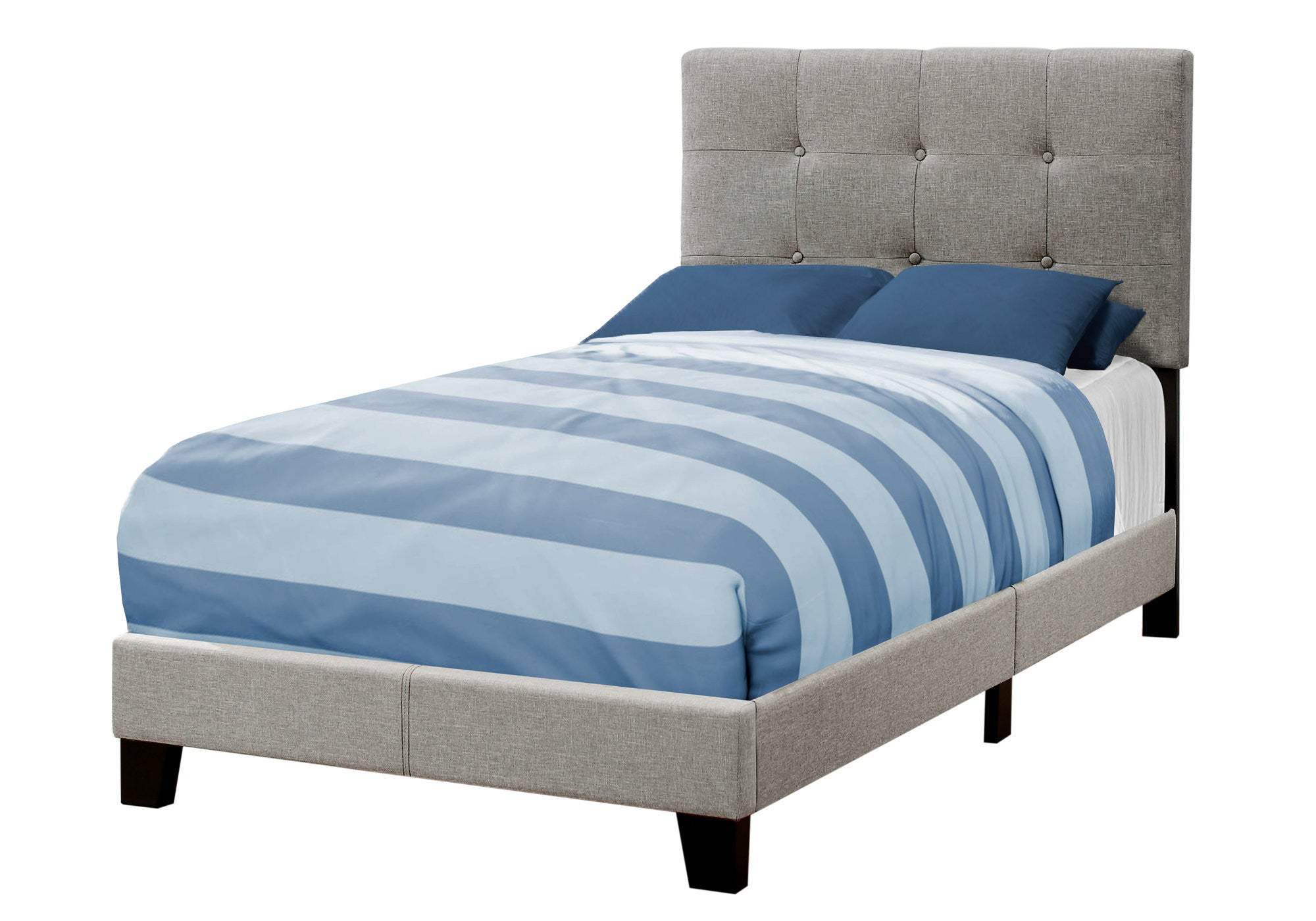 Gray Twin Tufted Upholstered Linen Bed Frame with Nailhead Trim - Image 3