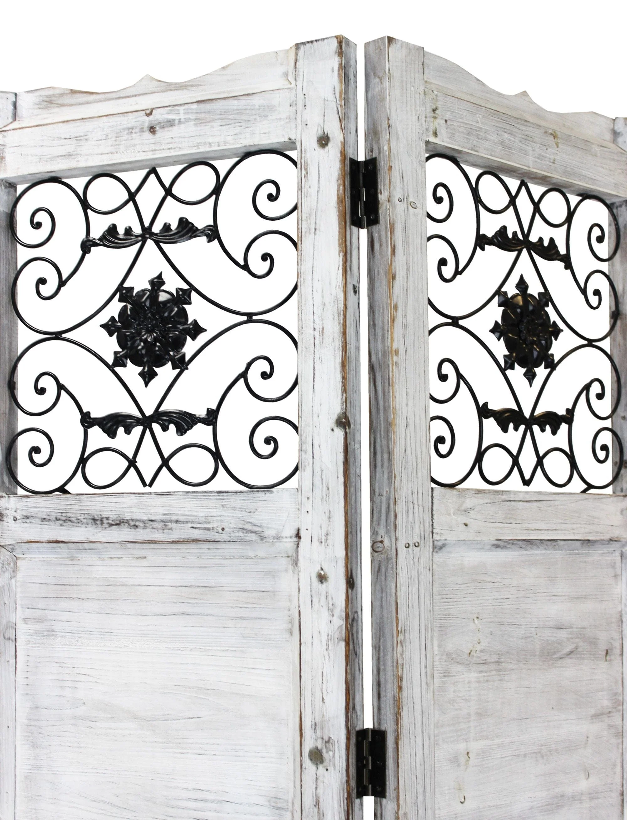 Gray Wash 4 Panel With Scroll Work Room Divider Screen - Image 2