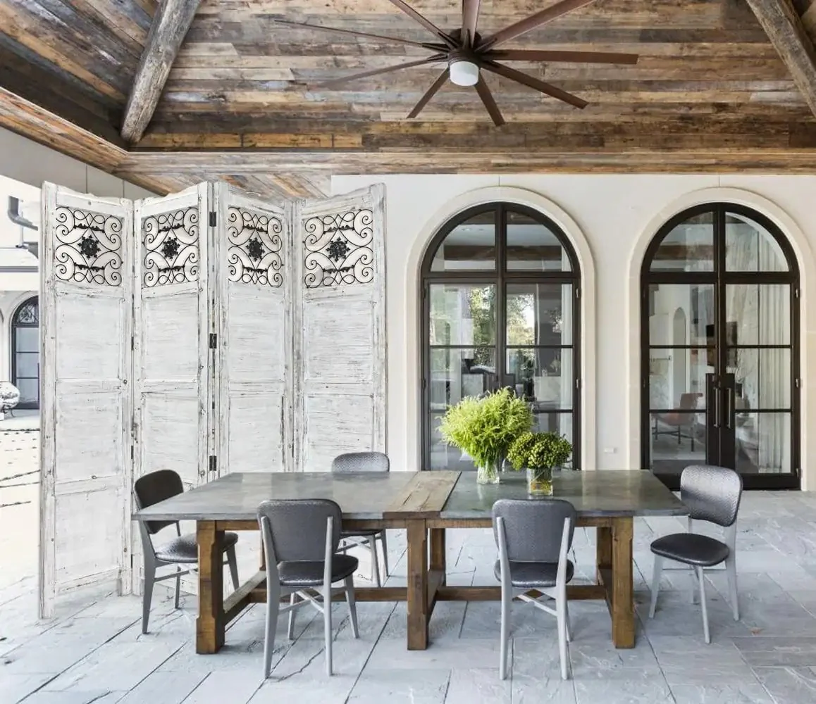 Gray Wash 4 Panel With Scroll Work Room Divider Screen - Image 5