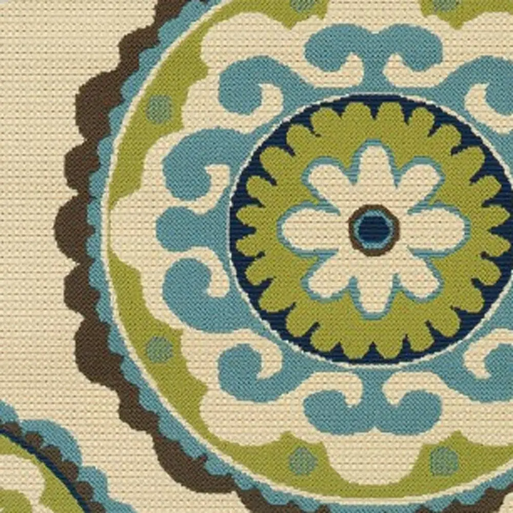 Green and Ivory Floral Indoor Outdoor Area Rug - Image 2