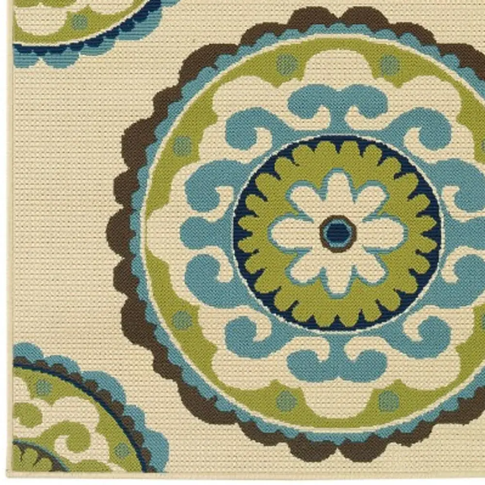 Green and Ivory Floral Indoor Outdoor Area Rug - Image 3