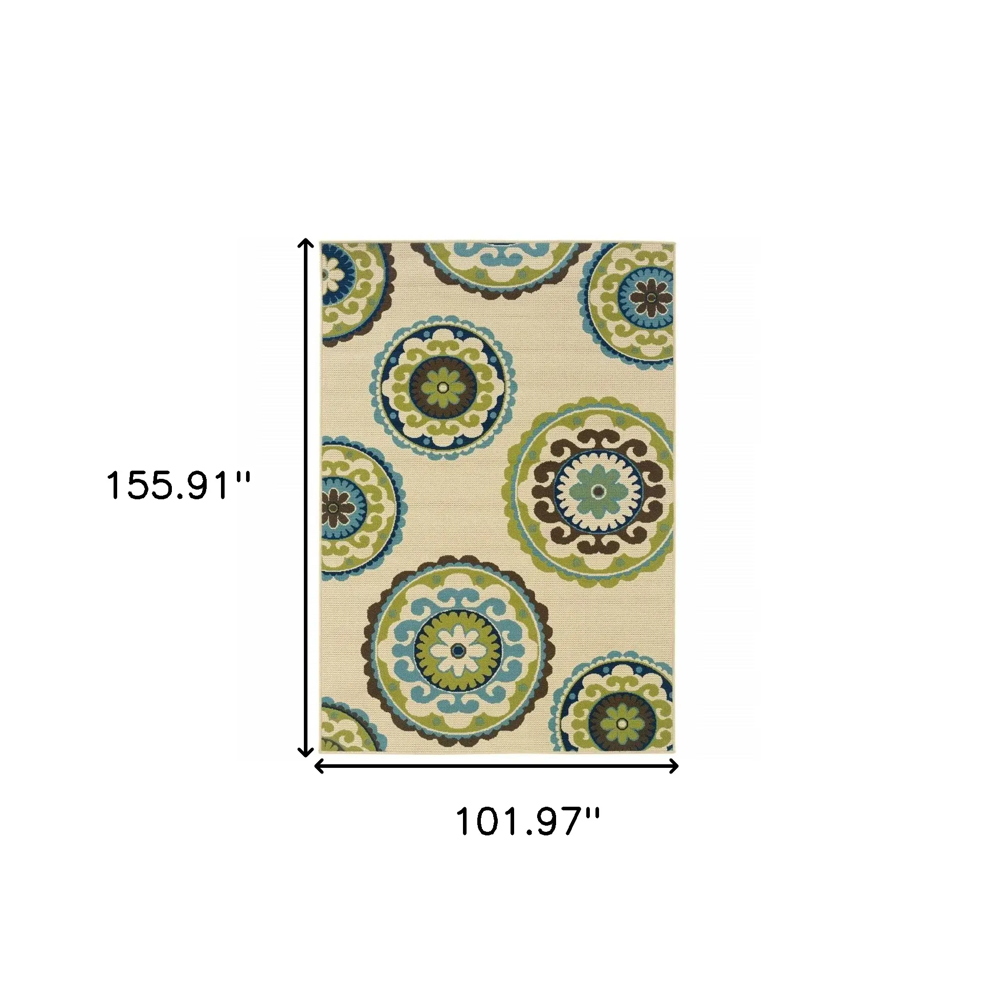 Green and Ivory Floral Indoor Outdoor Area Rug - Image 6