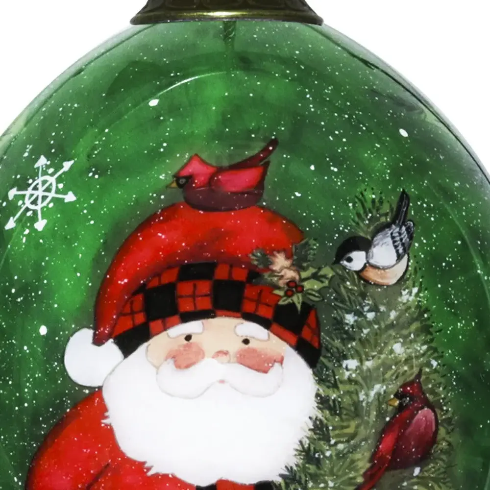 Green Plaid Santa Hand Painted Mouth Blown Glass Ornament - Image 4