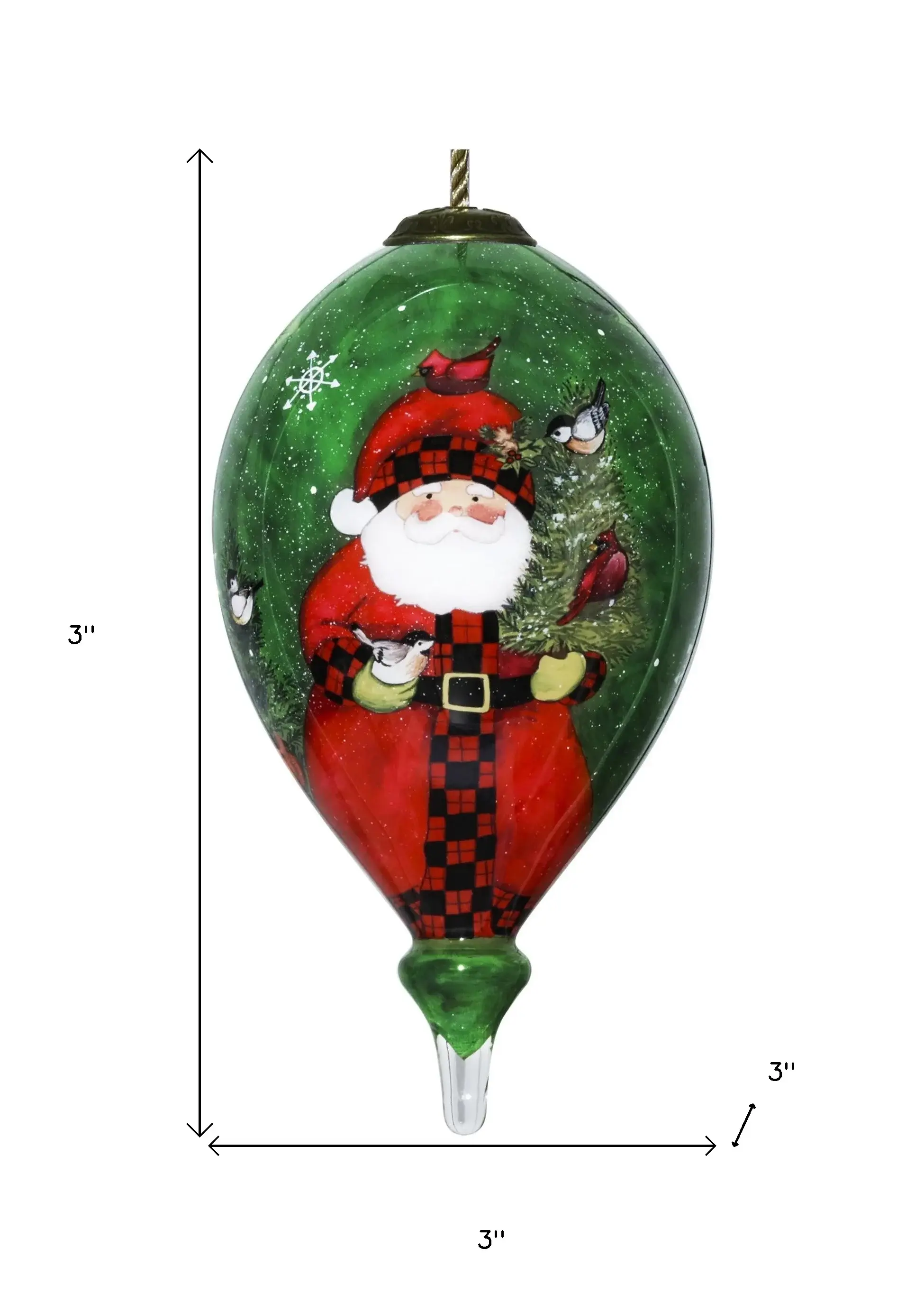 Green Plaid Santa Hand Painted Mouth Blown Glass Ornament - Image 5