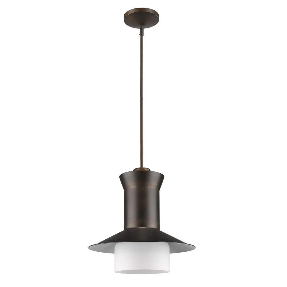 Greta 1-Light Oil-Rubbed Bronze Pendant With Gloss White Interior And Etched Glass Shade - Image 3