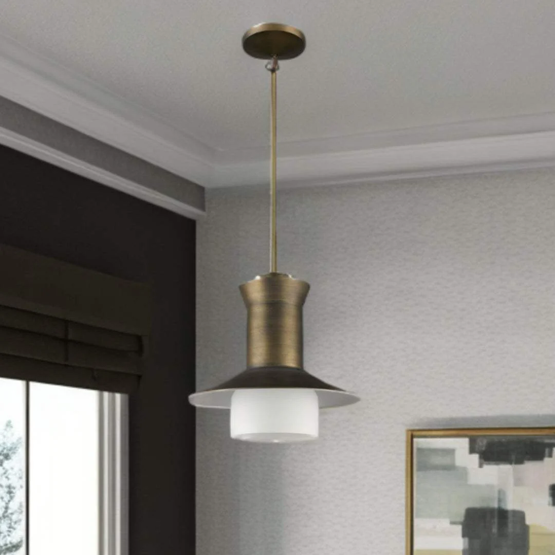 Greta 1-Light Raw Brass Pendant With Gloss White Interior And Etched Glass Shade - Image 5