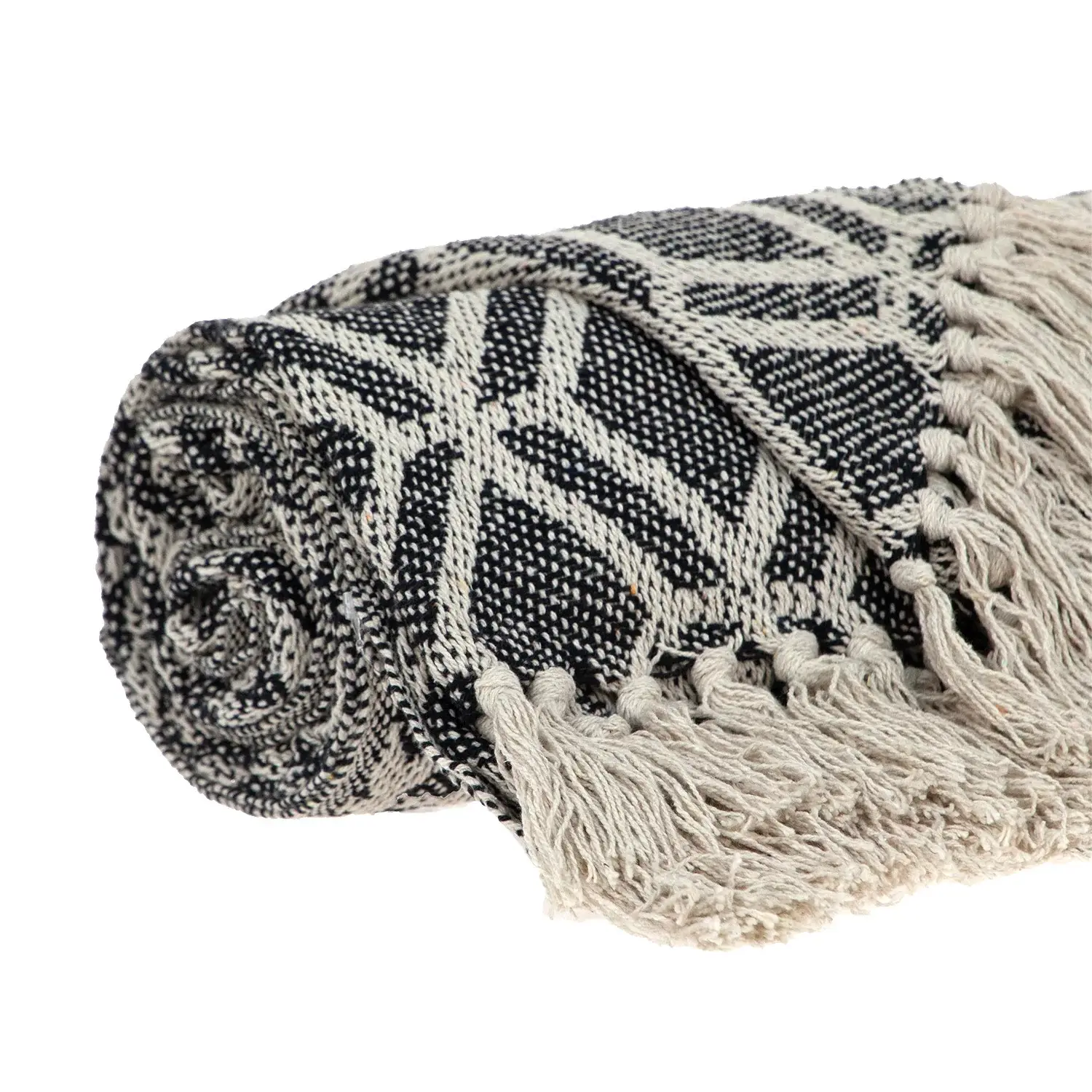 Grey and Beige Handloom Geometric Woven Throw Blanket - Image 5