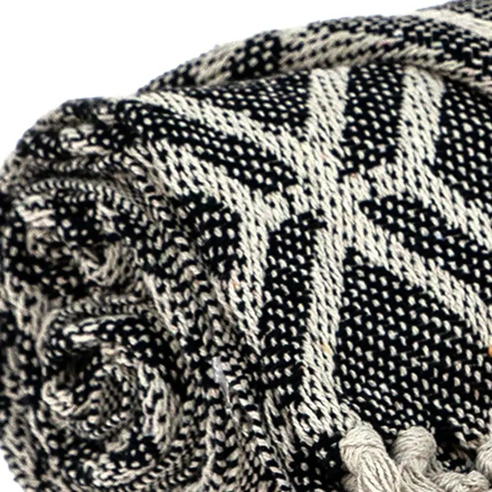 Grey and Beige Handloom Geometric Woven Throw Blanket - Image 6
