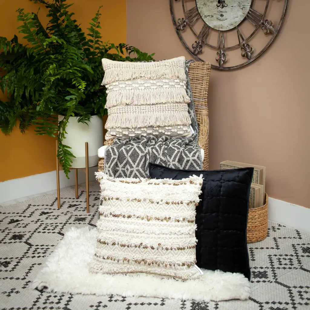 Grey and Beige Handloom Geometric Woven Throw Blanket - Image 9