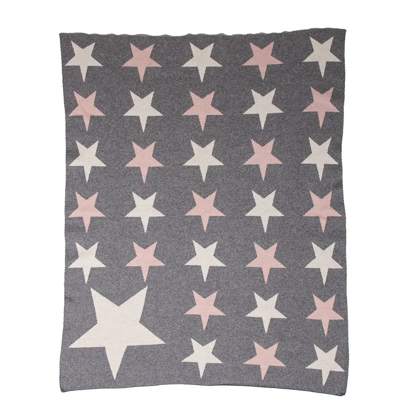 Grey Ivory And Pink Stars Knitted Baby Blanket - Image 2