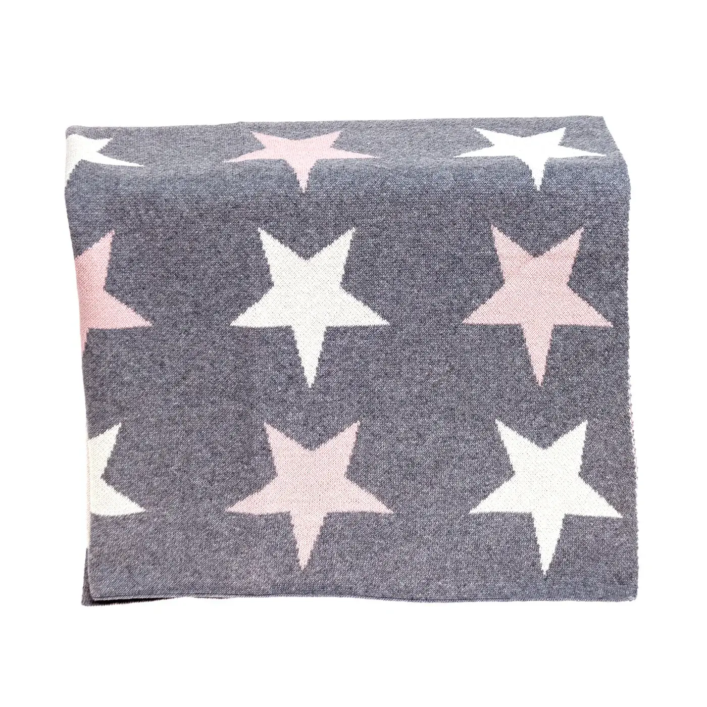 Grey Ivory And Pink Stars Knitted Baby Blanket - Image 3