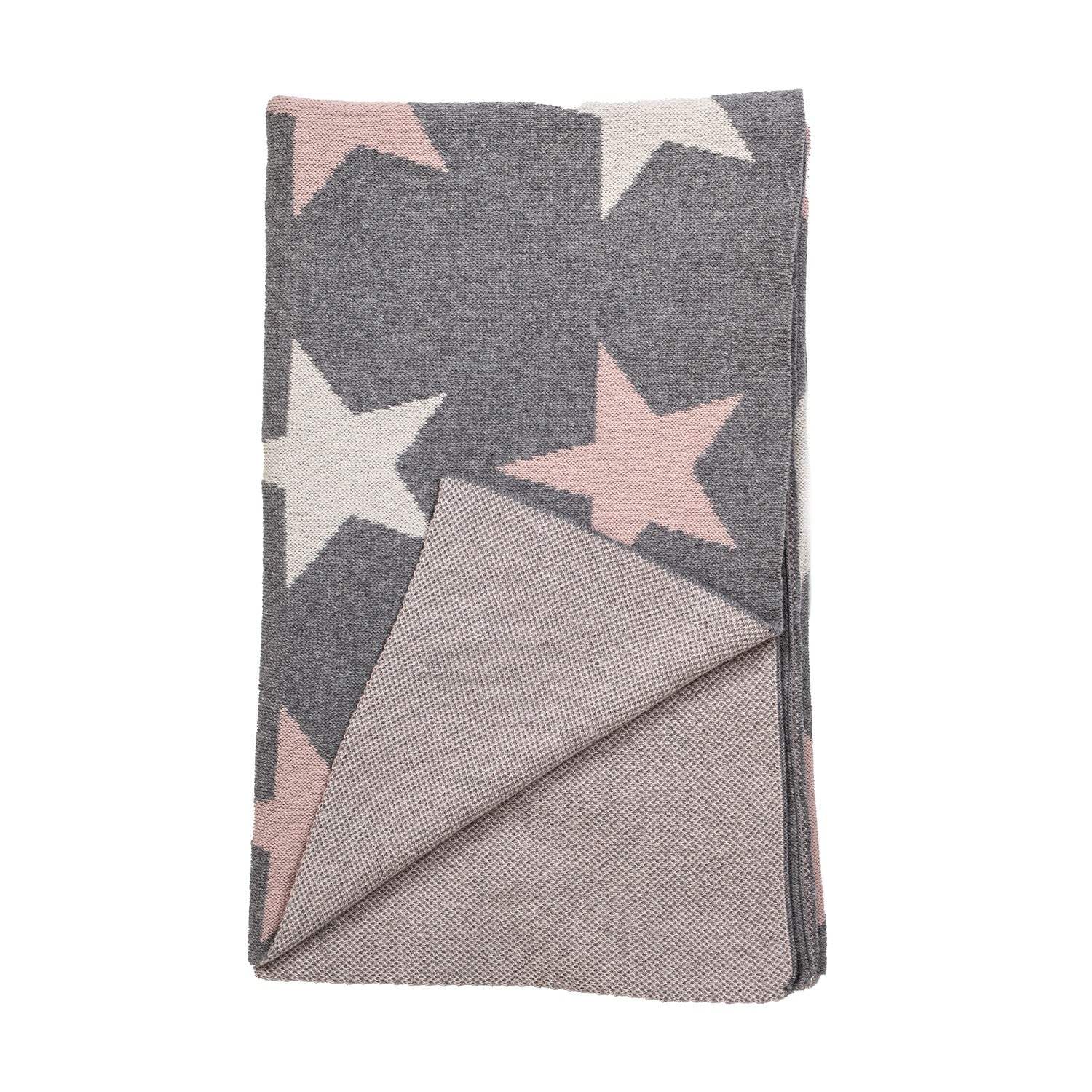 Grey Ivory And Pink Stars Knitted Baby Blanket - Image 4